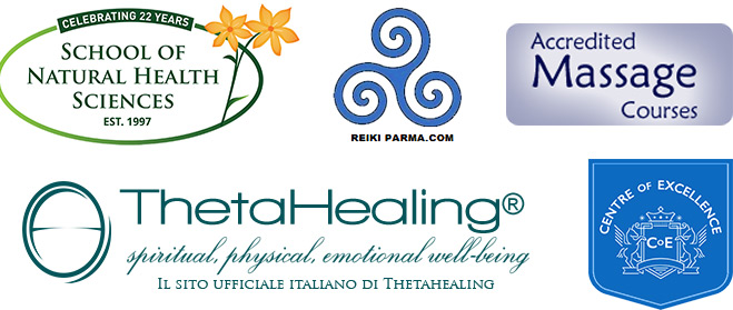 accredited by: International Alliance of Holistic Therapists, Accredited Massage Courses, Reiki Parma, Centre of Excellence, Theta Healing Italy and School of Natural Health Sciences